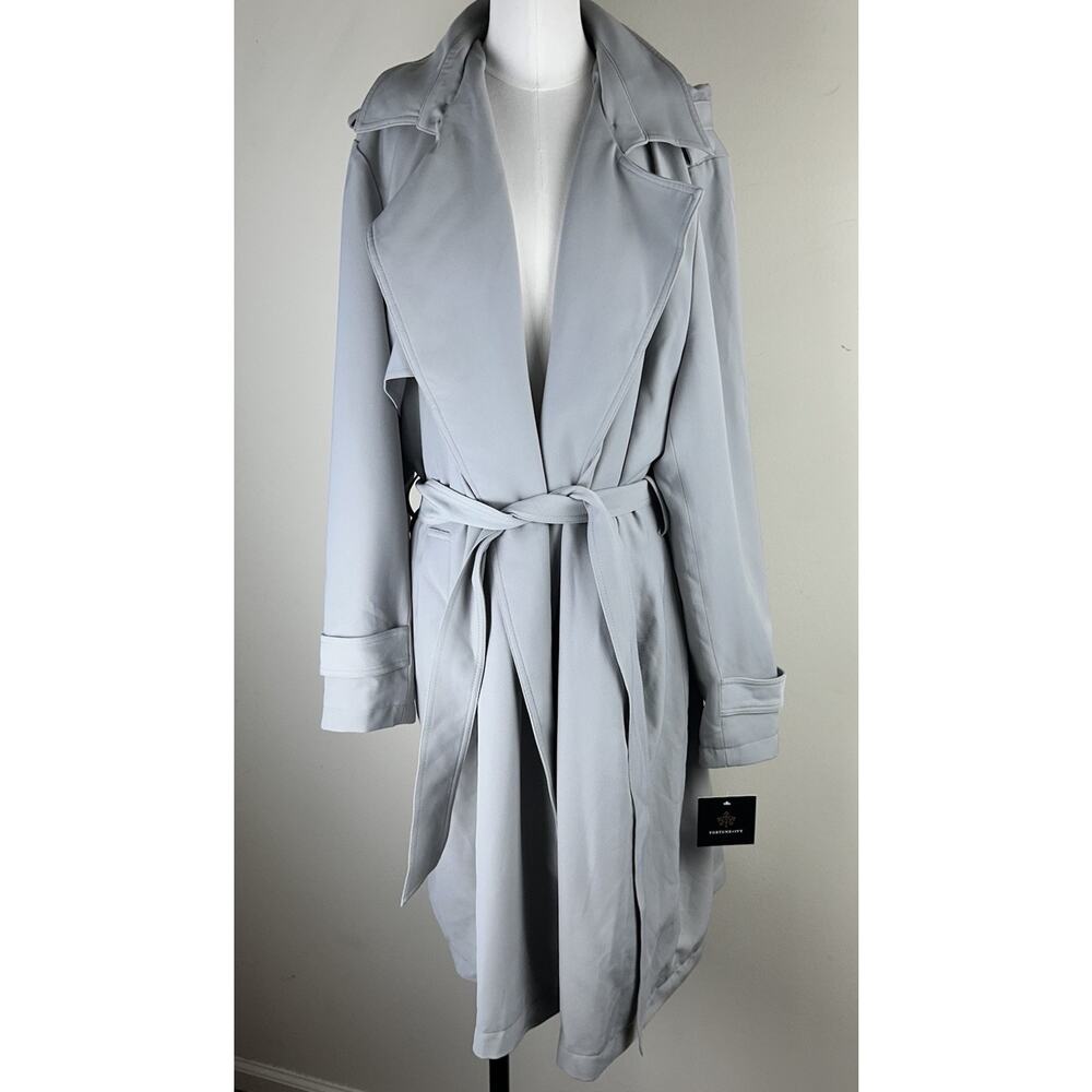 Stitch Fix Fortune Ivy Emma Trench Coat Jacket XL Belted Hood Midi Classic READ